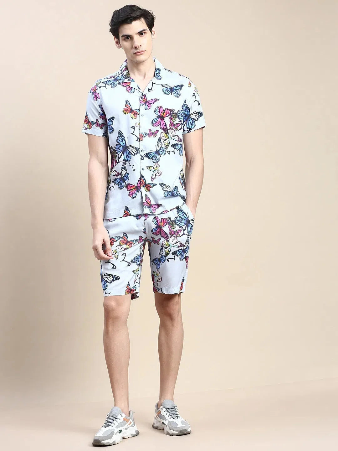 Grey Printed Mens Two Piece Sets - Casual Co ord Sets for Men