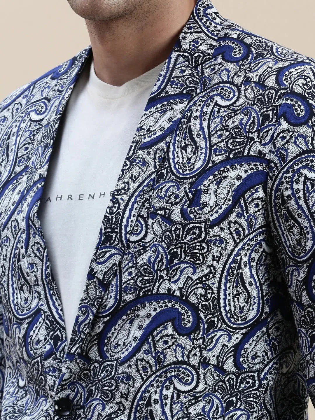 Blue Printed Men's Blazer | Stylish Men's Ethnic Wear