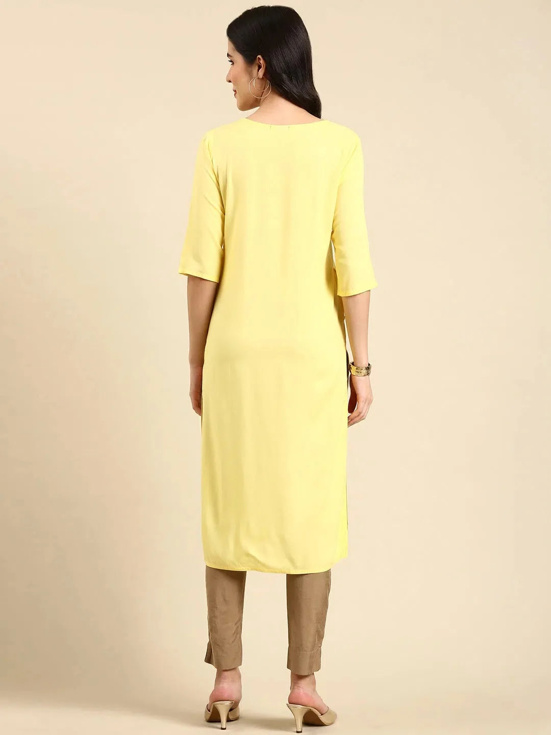 Yellow Embellished Kurta - Women's Cotton Indian Kurtis Style