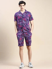 Men Purple Printed Casual Co ord Set-MARSHALL-1854-Purple