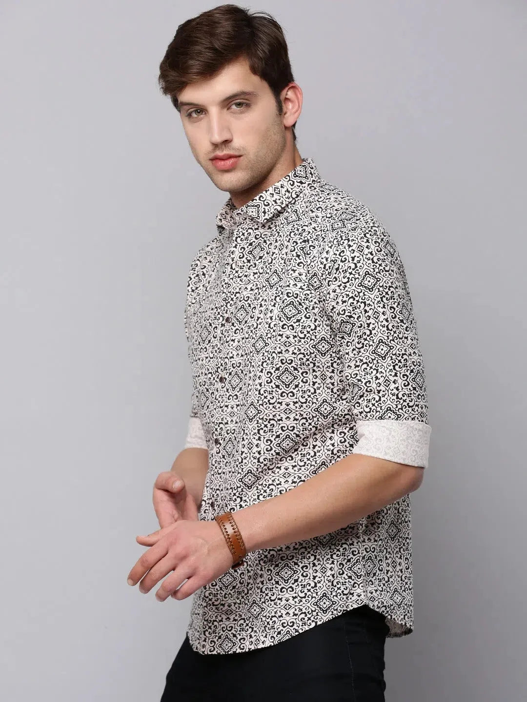 Cream Printed Mens Shirt | Cotton Casual Style