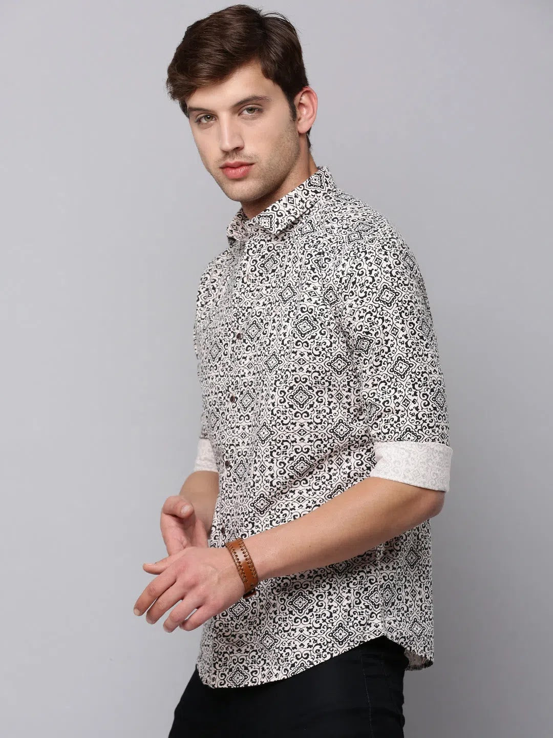 Cream Printed Mens Shirt | Cotton Casual Style