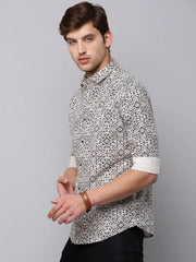 Men Cream Printed Casual Shirt-HARPERPRINT-1697-Cream