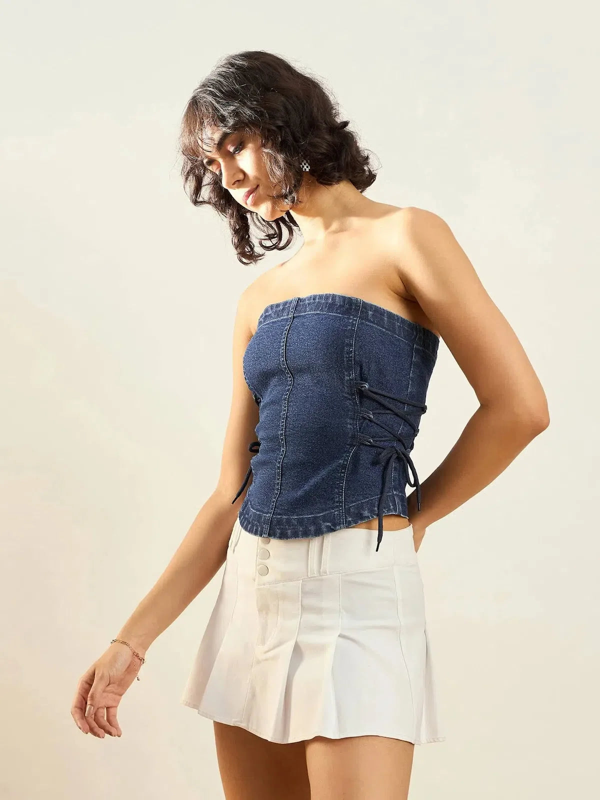 Women's Blue Denim Corset Top - Western Wear Outfits
