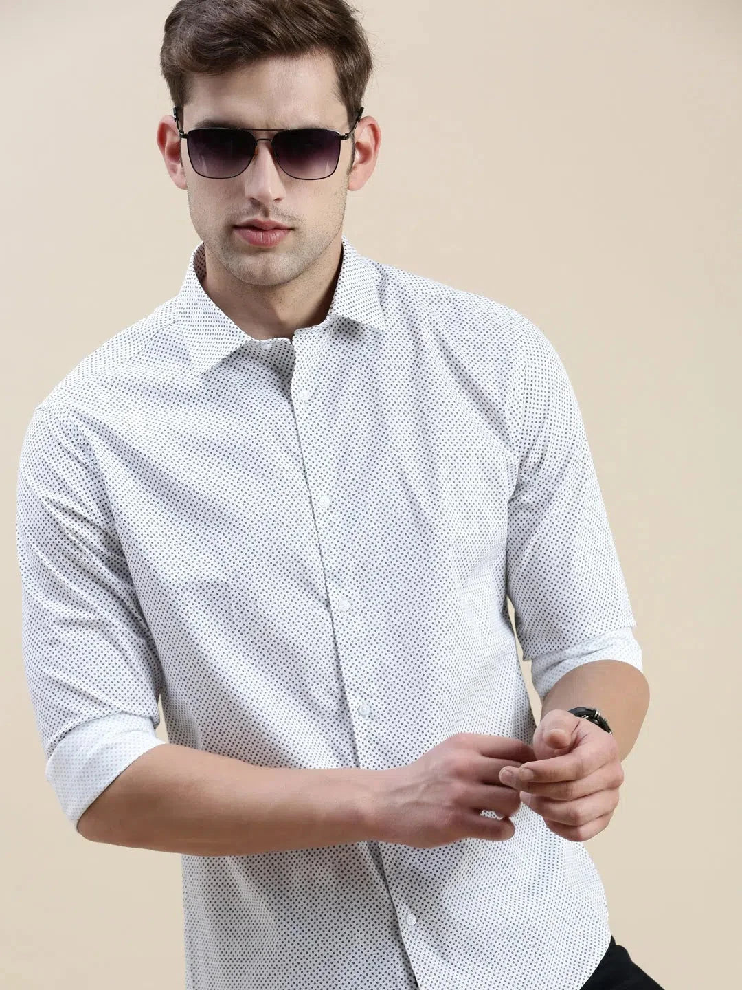 Stylish White Printed Mens Shirt | DesiQlo Cotton Casual Shirt