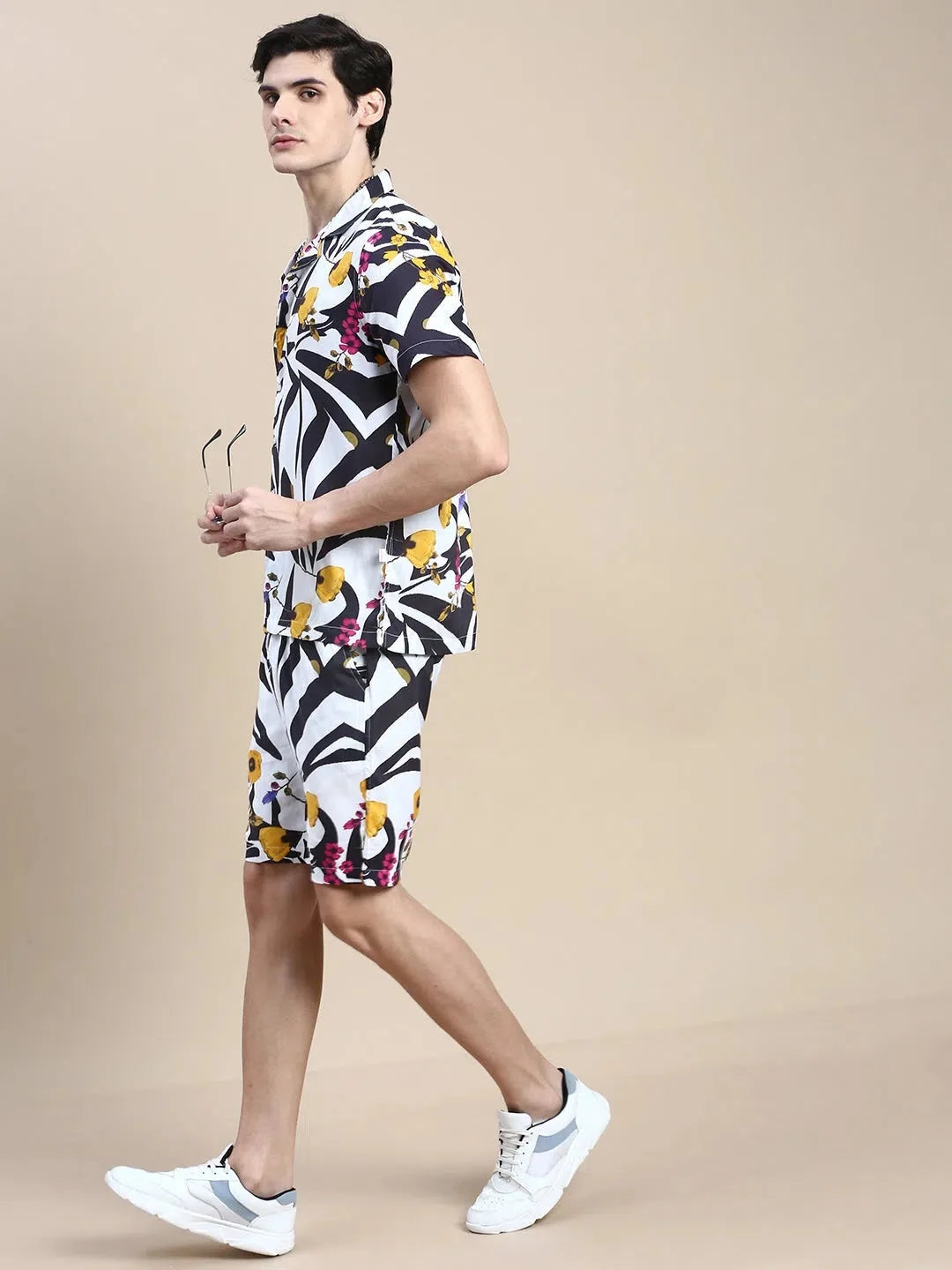 Men's White Printed Casual Co ord Set | Printed Co ord Set