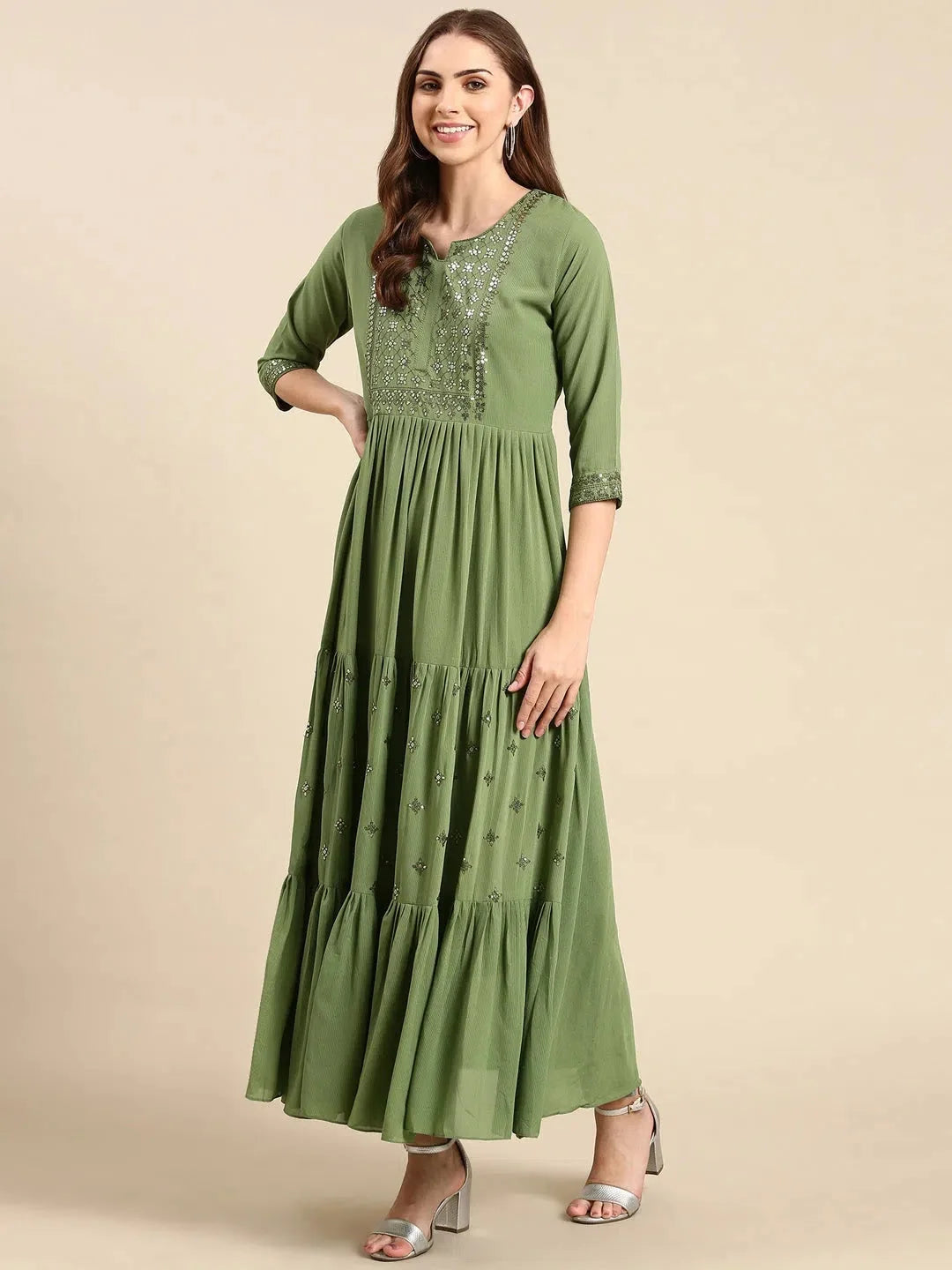 Green Embellished Anarkali Kurta - Women's Stylish Anarkali Gown