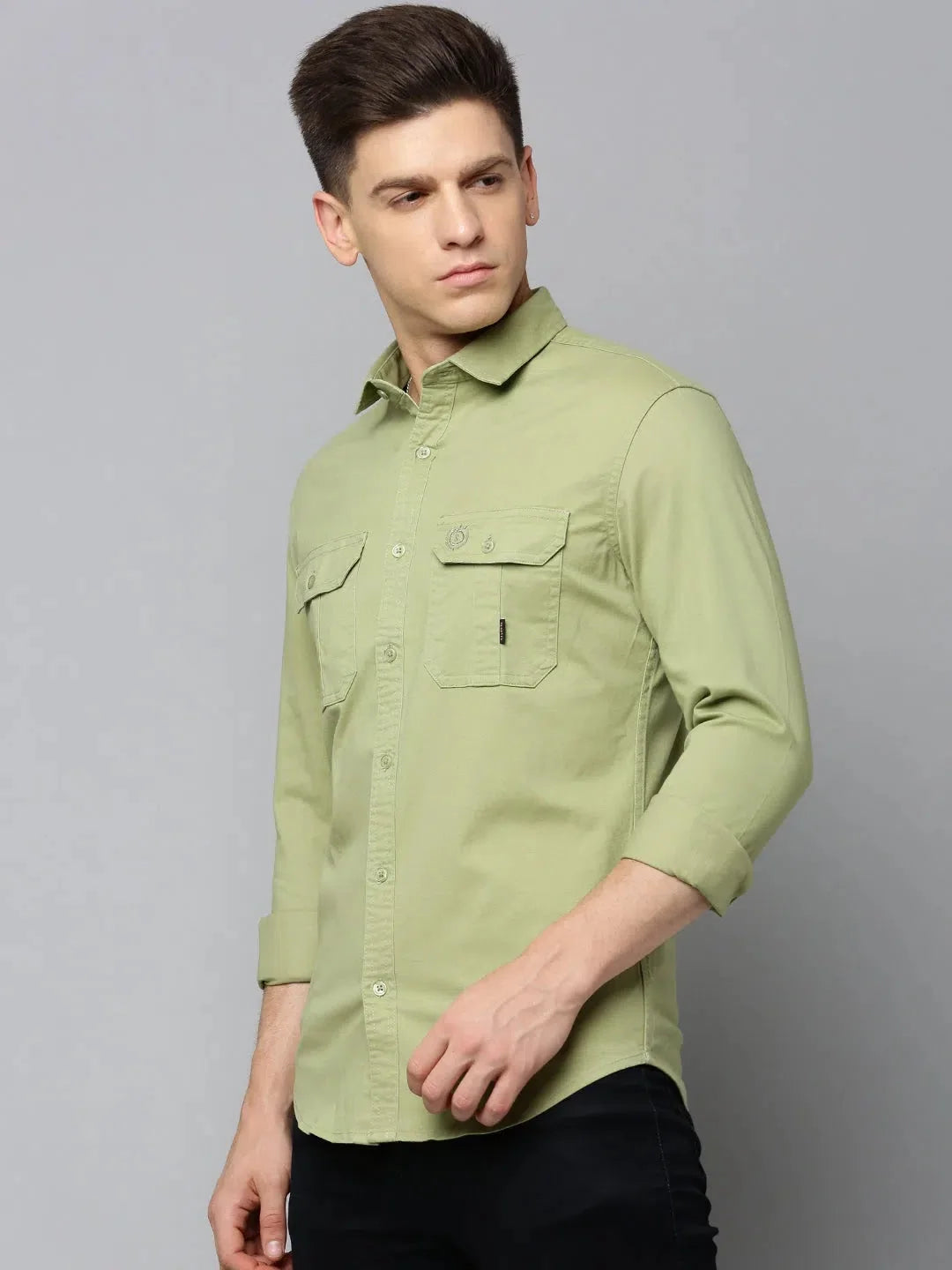 Olive Green Mens Shirt - Solid Cotton Casual Shirt by DesiQlo
