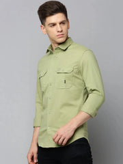 Men Green Solid Casual Shirt-JAMILAPLAIN-4802-Olive