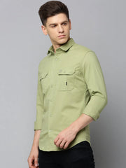 Men Green Solid Casual Shirt-JAMILAPLAIN-4802-Olive