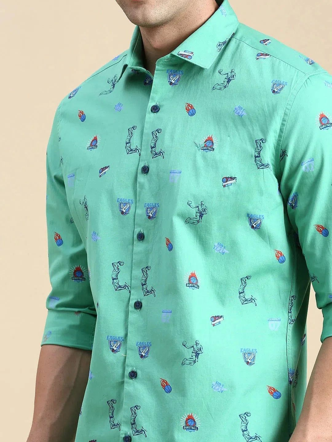 Green Printed Mens Shirt - DesiQlo Cotton Casual Shirts
