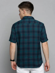 Men Blue Checked Casual Shirt-MAYACHECKS-4410-Teal