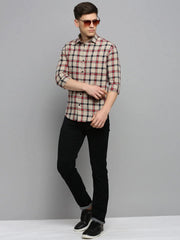 Men Beige Checked Casual Shirt-DALTONCHECKS-4090-Beige