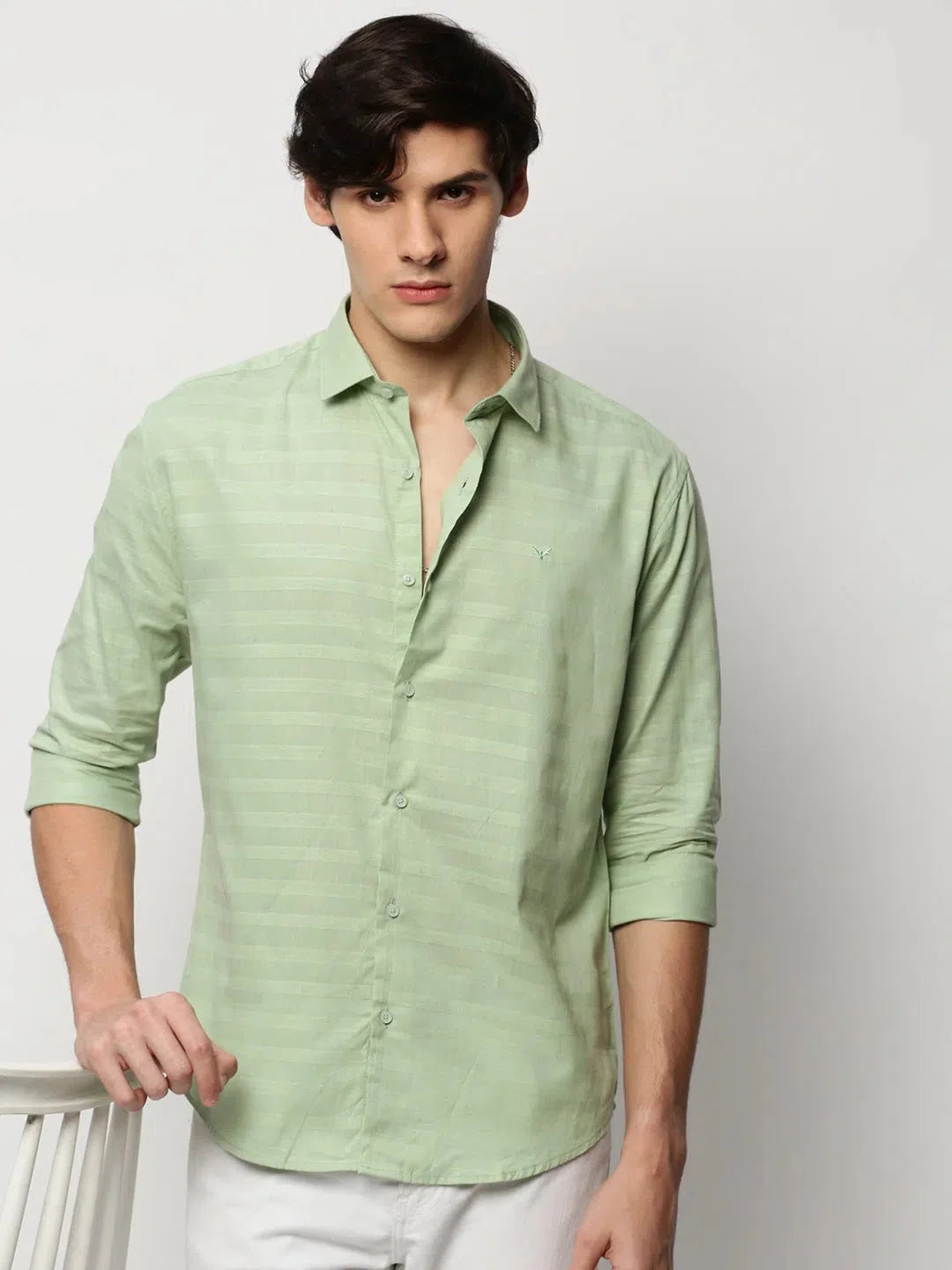 Green Striped Cotton Mens Shirt - Stylish Casual Shirts Online