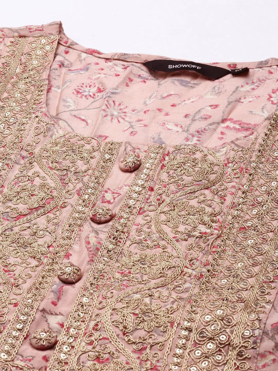 Pink Floral Women's Kurta Set | Polyester Indian Kurta Sets