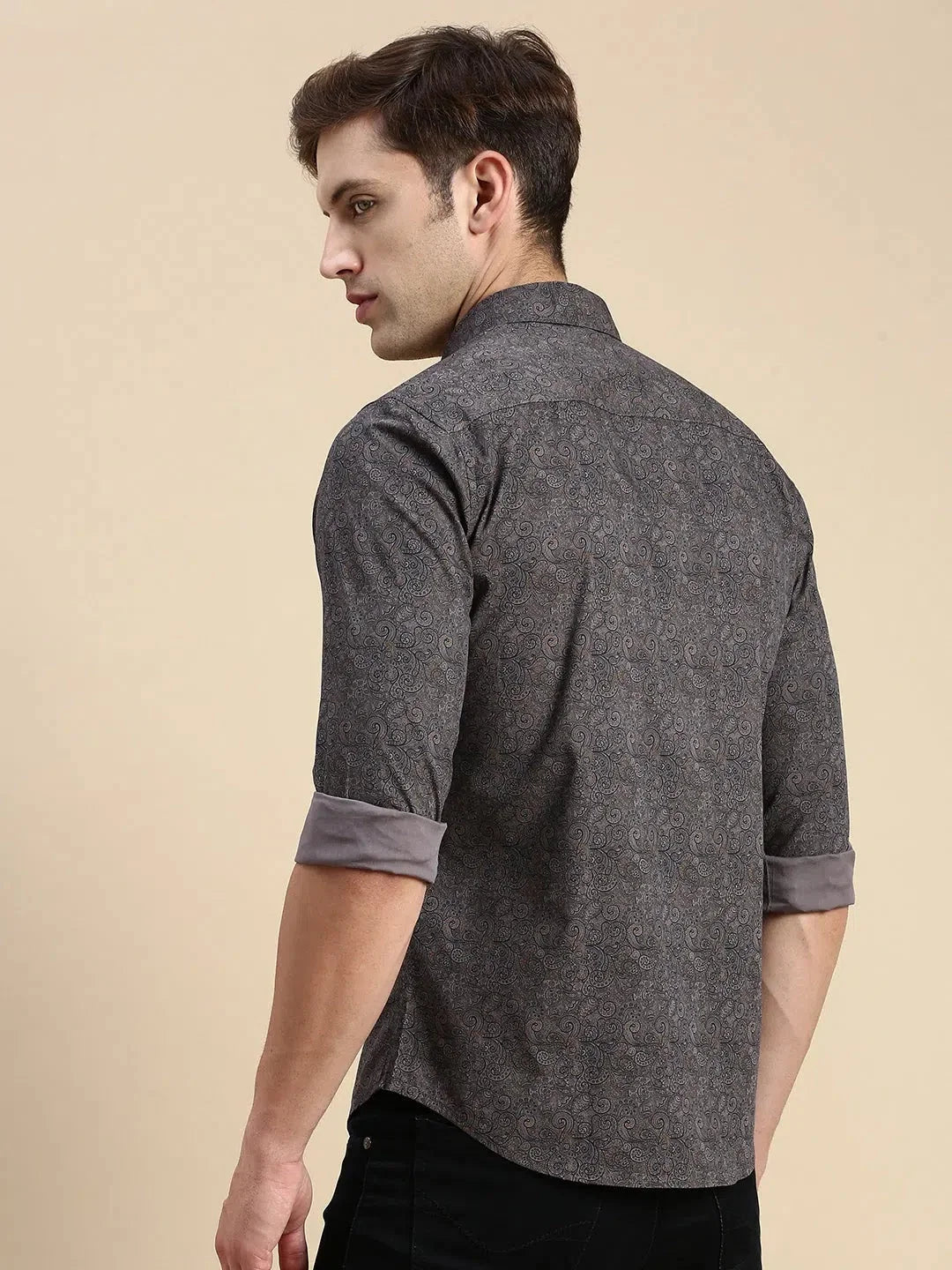 Grey Printed Mens Shirt | Cotton Casual Shirts DesiQlo