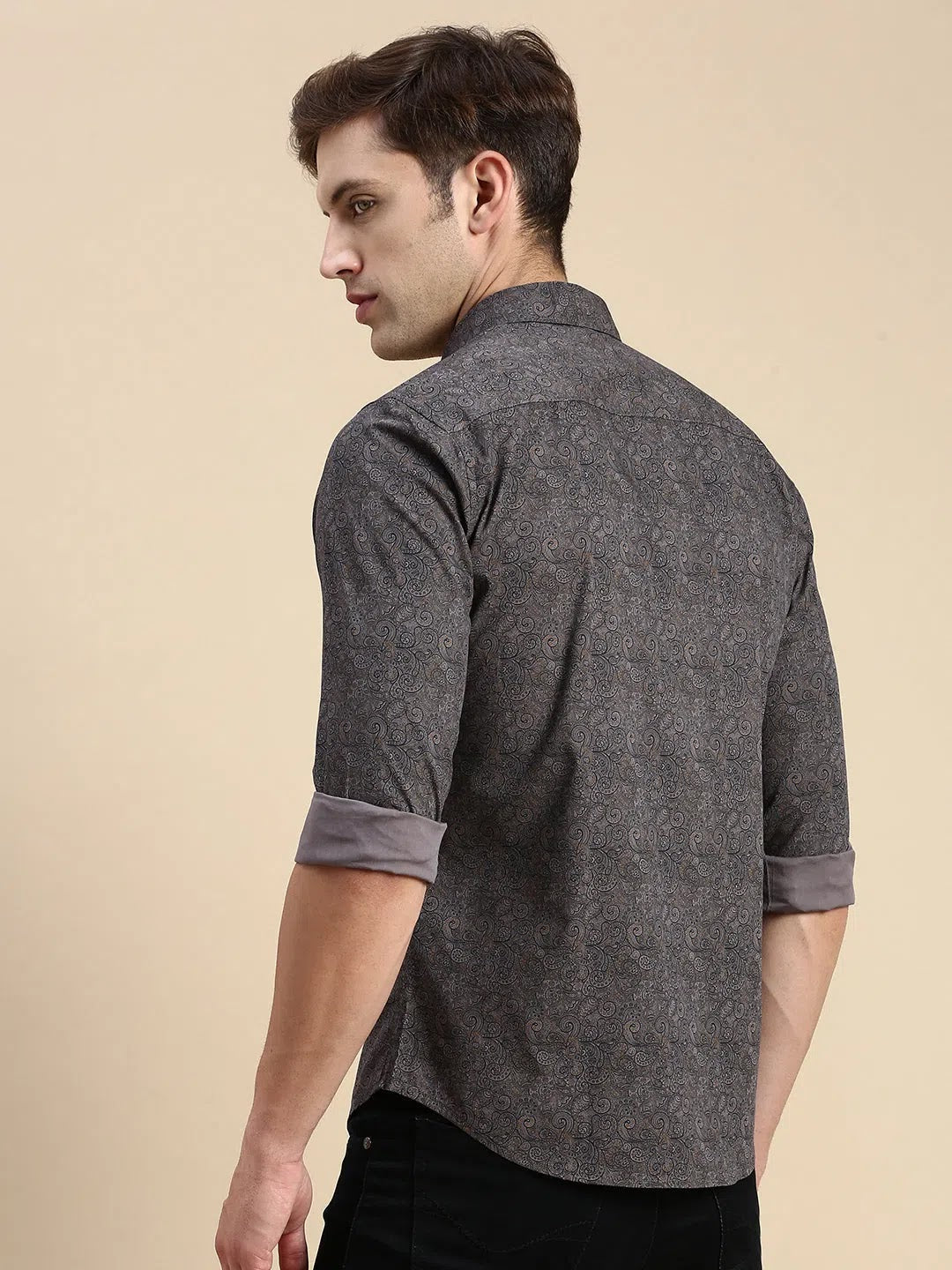 Grey Printed Mens Shirt | Cotton Casual Shirts DesiQlo