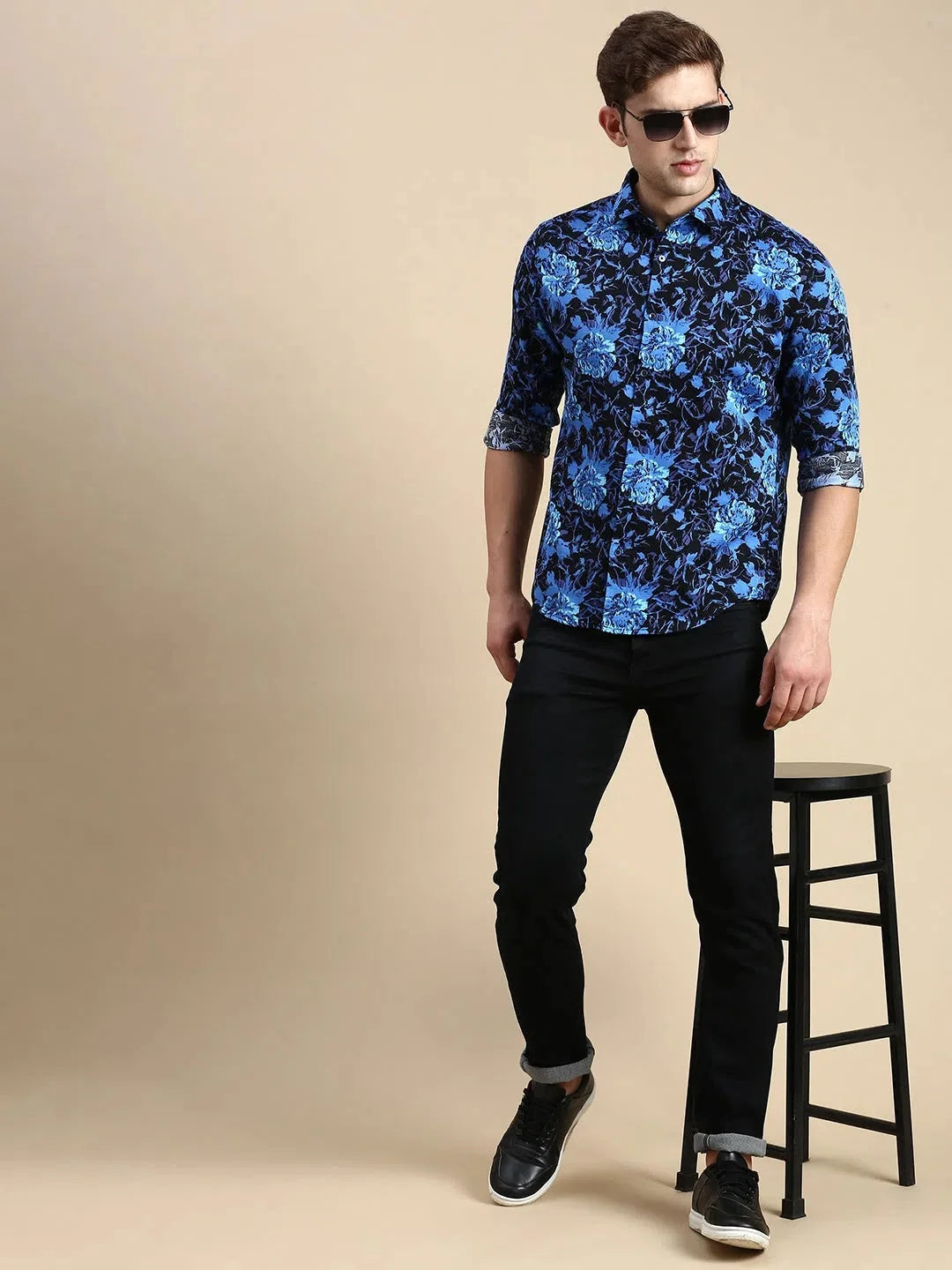 Blue Printed Mens Shirt - Cool Cotton Casual Shirt | DesiQlo