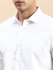 Men White Solid Casual Shirt-PARXPLAINDOBBY-3152-White