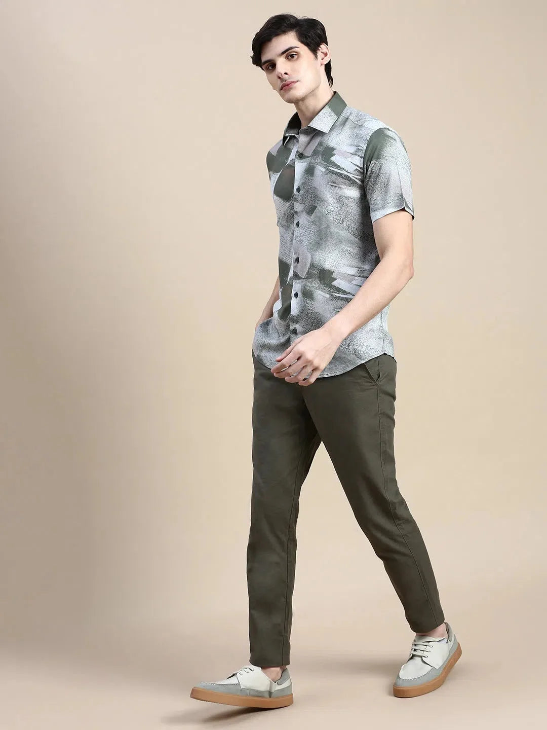 Men's Green Abstract Printed Shirt | Casual Cotton Shirt