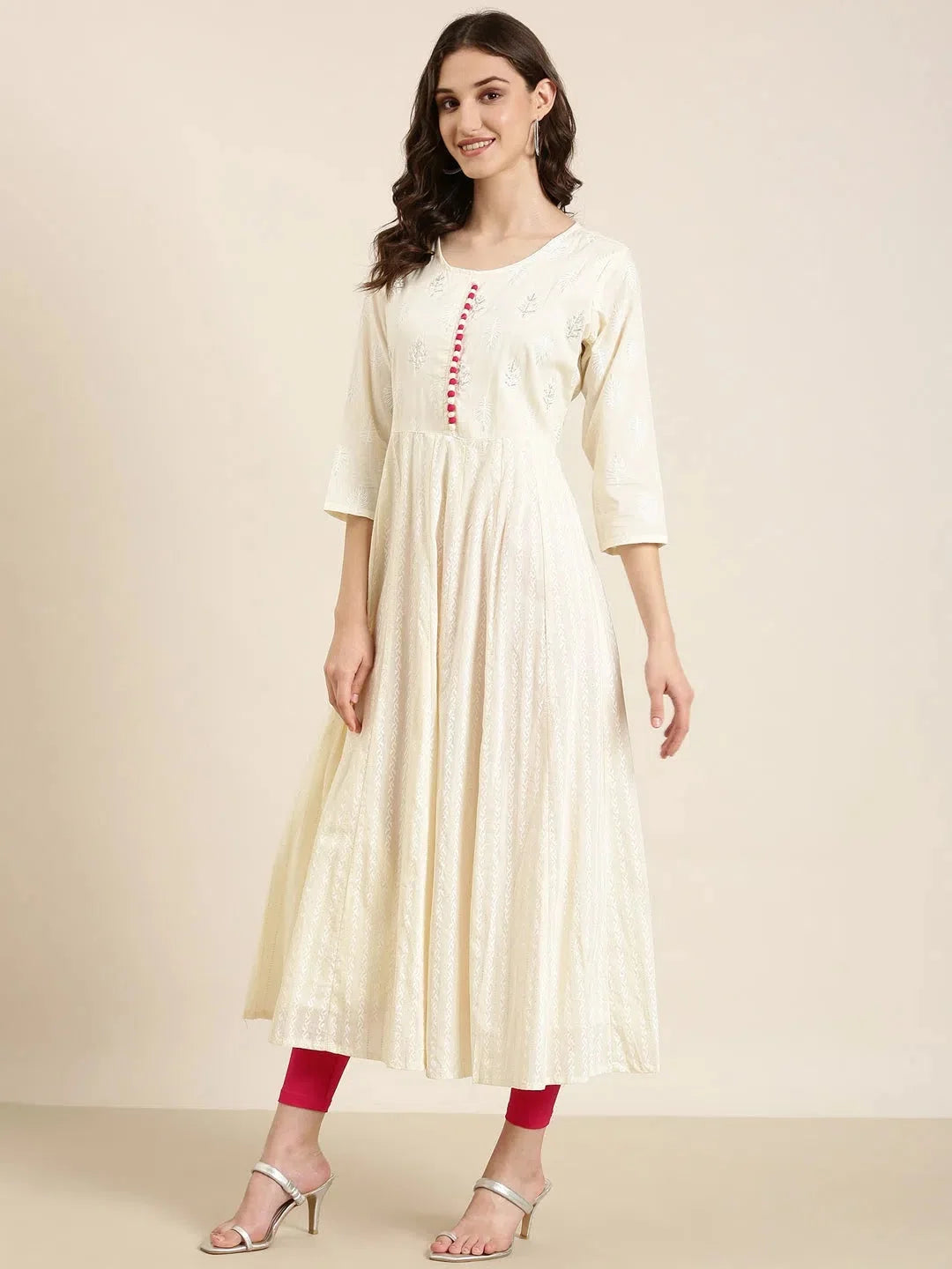 Cream Floral Anarkali Kurta | Women's Anarkali Gown