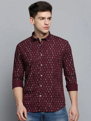 Men Red Printed Casual Shirt-EVMOSPRINTS-2058-Maroon