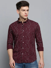 Men Red Printed Casual Shirt-EVMOSPRINTS-2058-Maroon