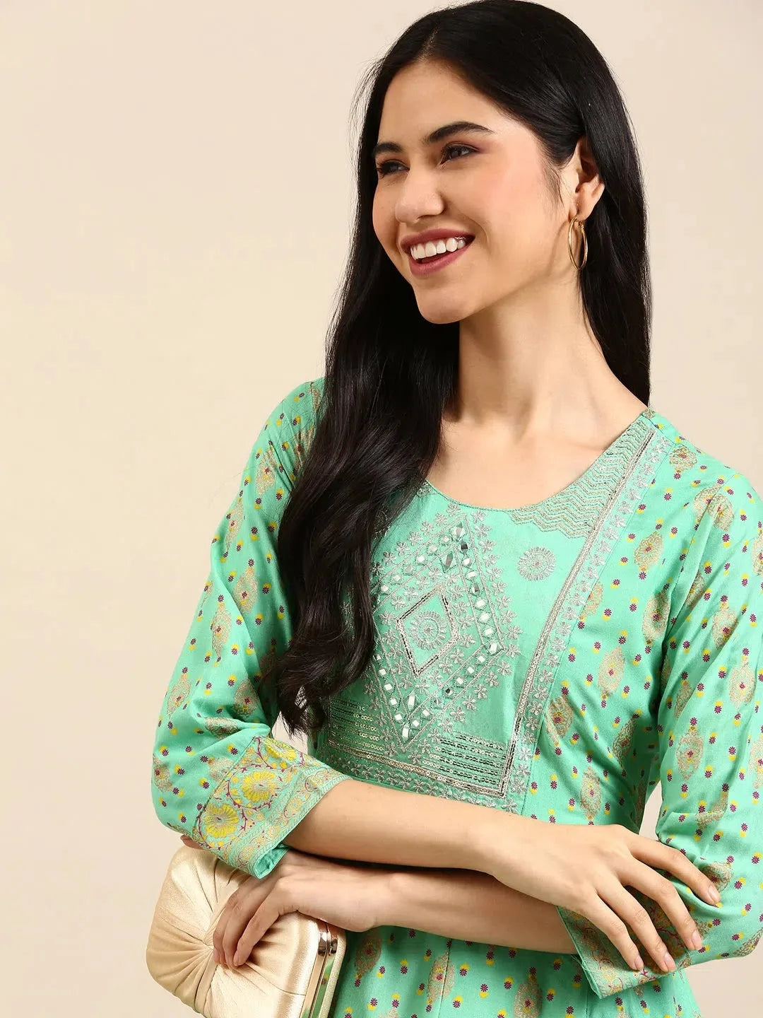 Green Printed Anarkali Kurta - Women's Anarkali Kurtis Online
