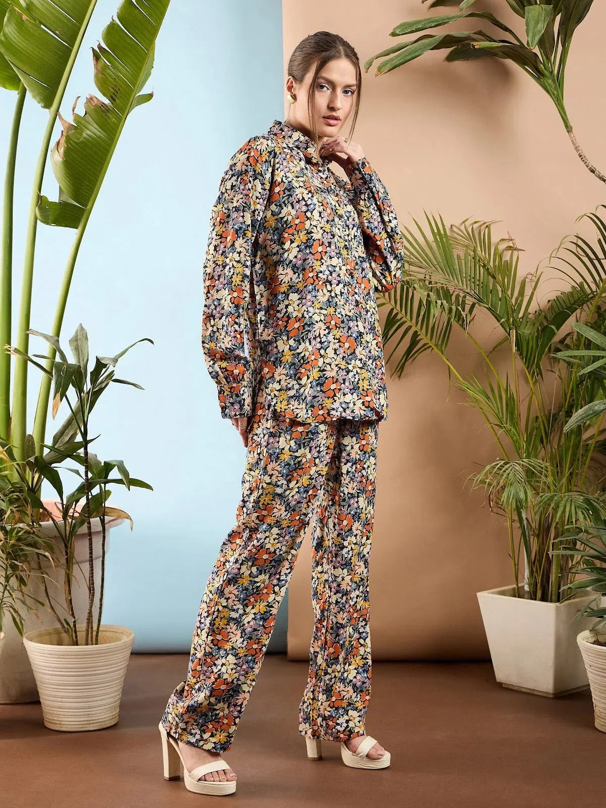 Floral Rayon Co Ord Sets Women: Oversize Shirt & Pants