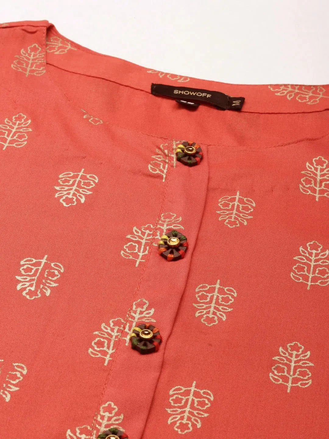 Coral Floral Print Cotton Indian Kurta Ladies - DesiQlo