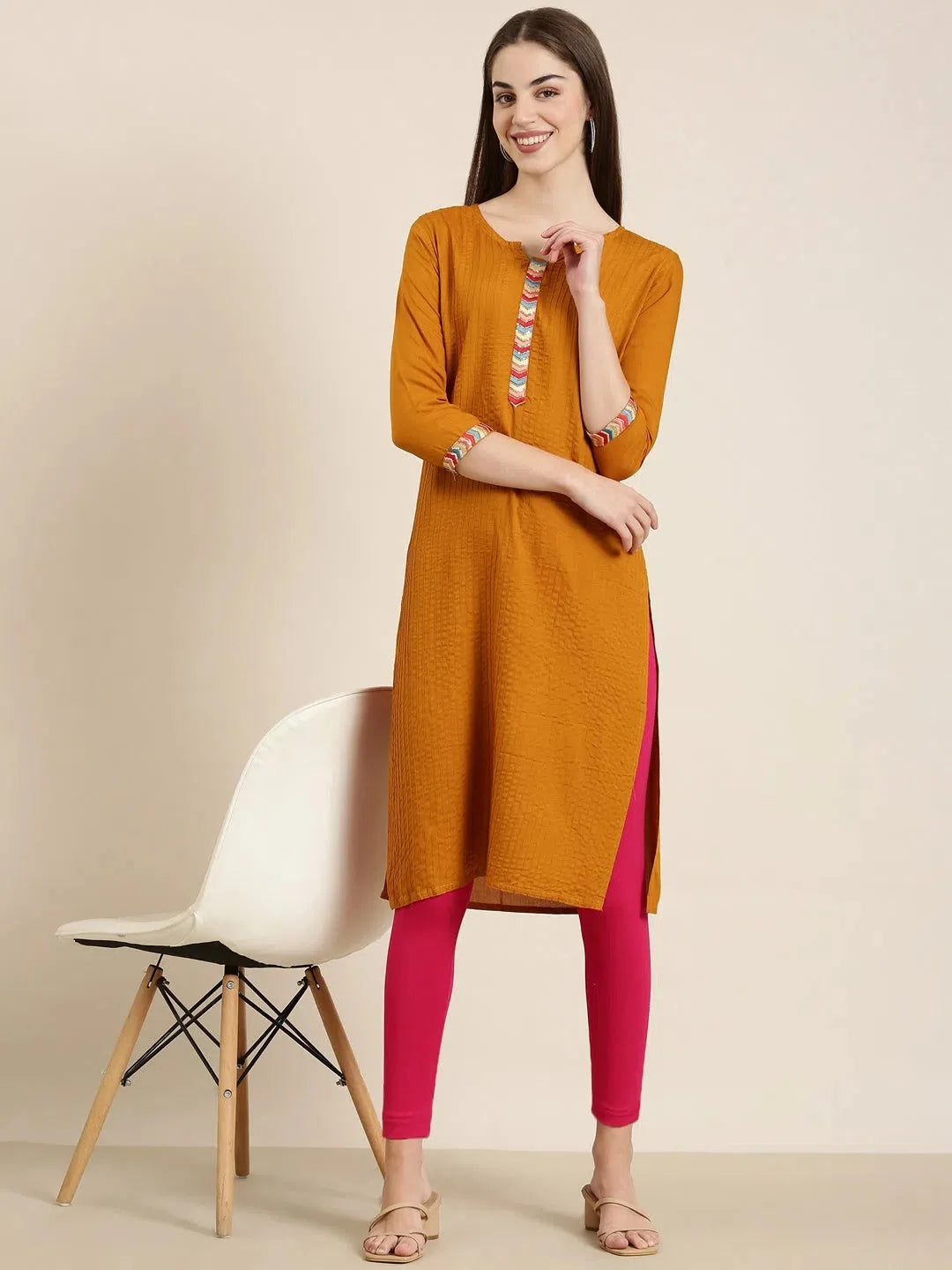 Mustard Striped Kurta: Modern Indian Kurta Ladies Design