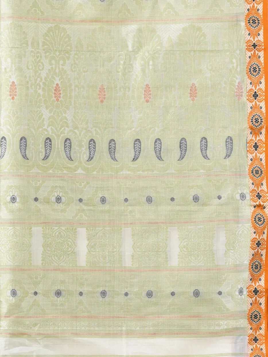 Off White Tussar Silk Saree | Indian Sari with Woven Motifs