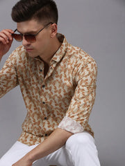 Men Beige Printed Casual Shirt-PARKERPRINT-1539-Cream