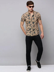 Men Tan Printed Casual Shirt-DELLPRINT-11807-Tan