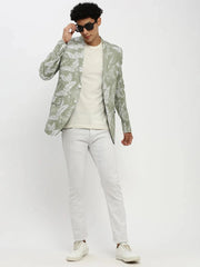 Men Green Printed Blazer-SOBLZ-84-1-Seagreen