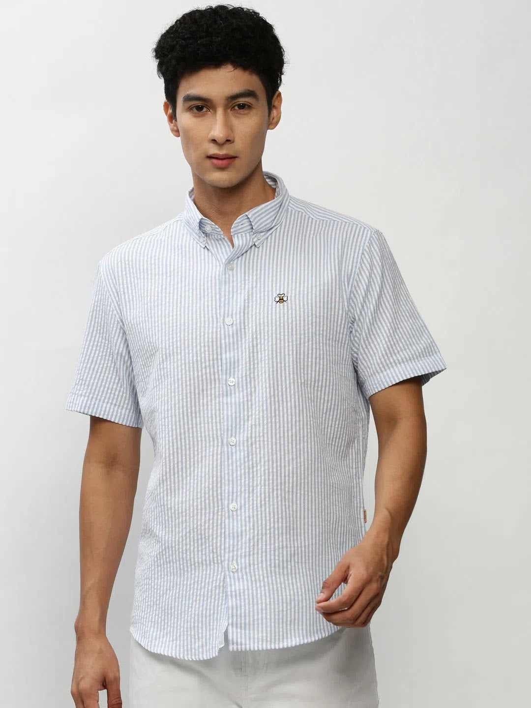 White Striped Mens Cotton Shirt - Casual Shirts by DesiQlo