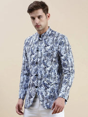Men White Printed Casual Blazer-SOBLZ-71-12-White