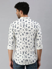 Men Cream Printed Casual Shirt-STANDARDPRINT-1302-Cream