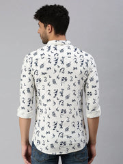 Men Cream Printed Casual Shirt-STANDARDPRINT-1302-Cream