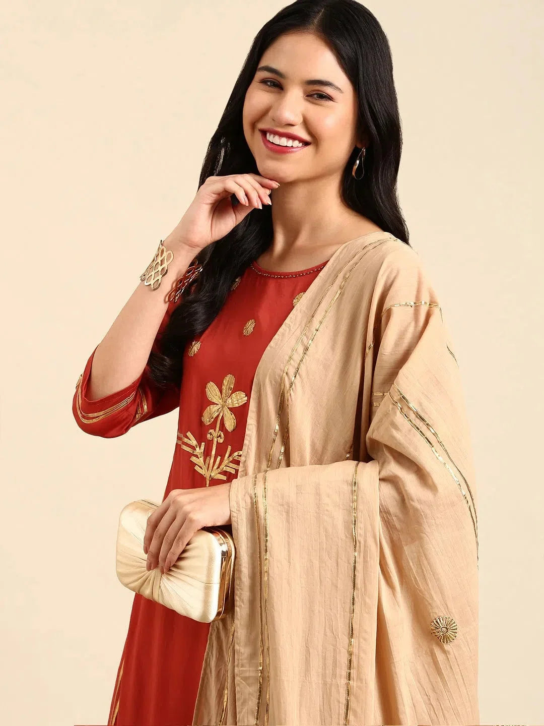 Orange Embroidered Women's Kurta Set | Cotton Kurta Sets