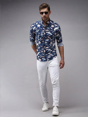 Men Blue Printed Casual Shirt-PERRYPRINT-1852-Navyblue