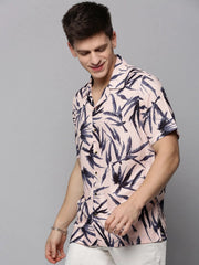 Men Pink Printed Casual Shirt-RESORTPRINT-3184-Peach