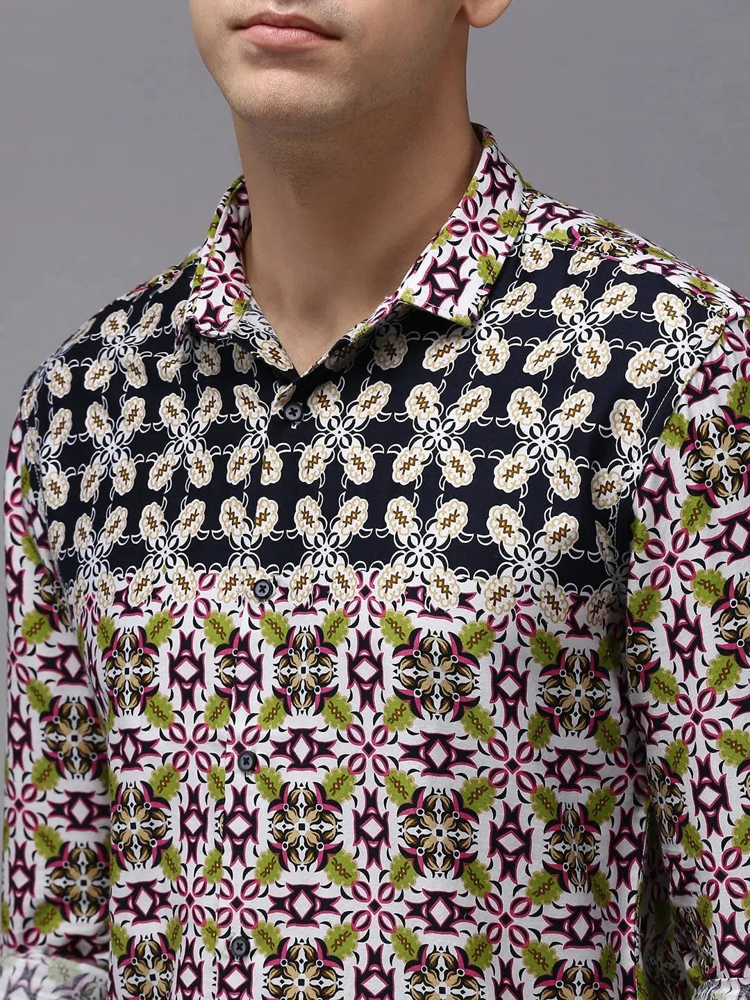 Men's Navy Cotton Printed Shirt - Casual Mens Shirt | DesiQlo