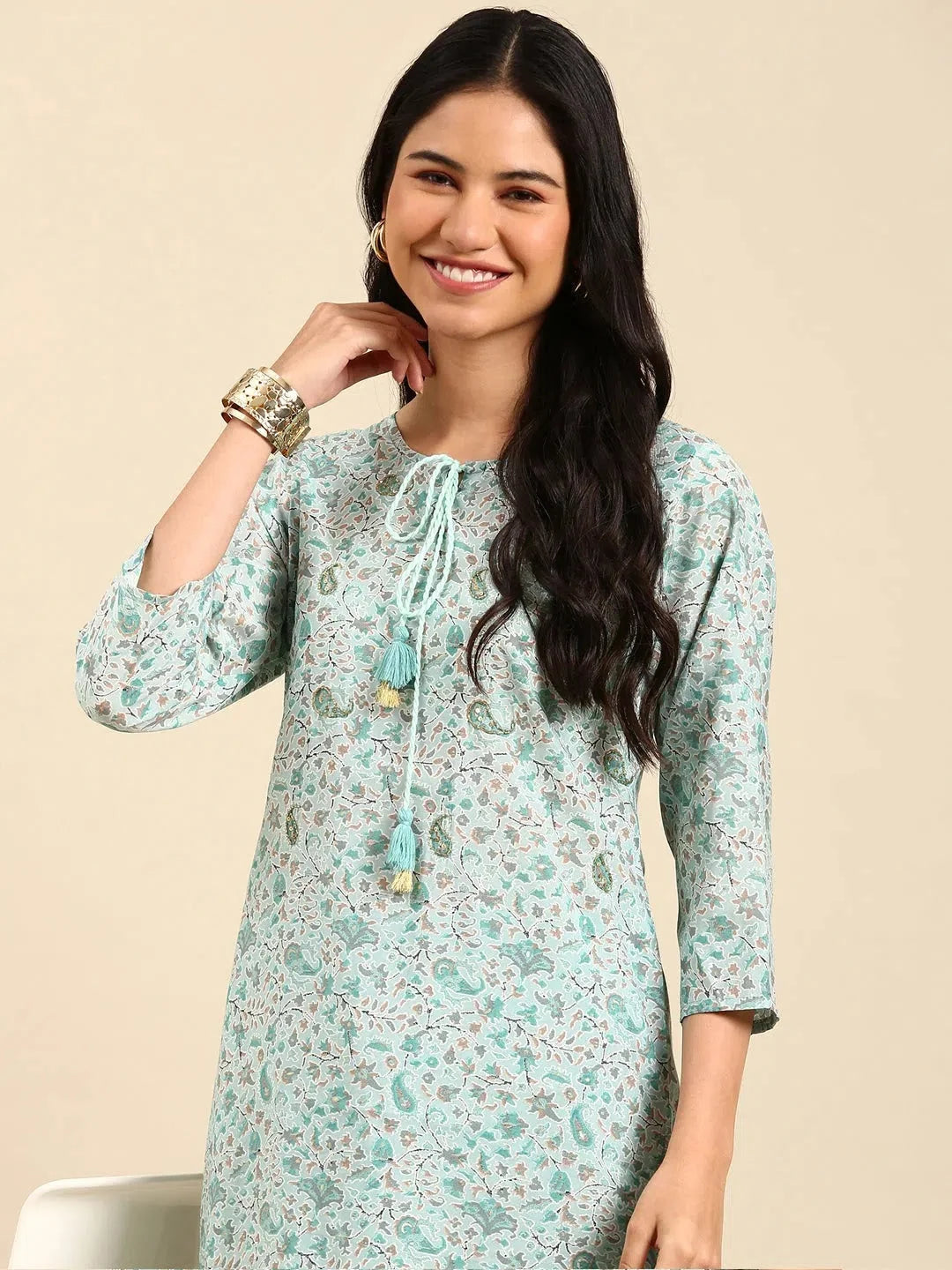 Women's Sea Green Printed Kurta Set-MRF-1158eagreen
