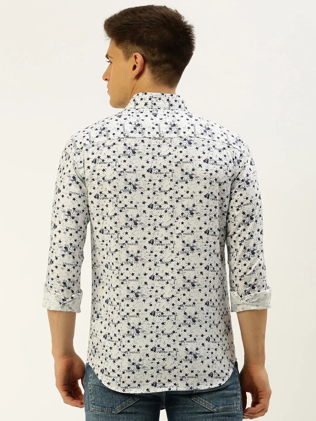 White Printed Cotton Mens Shirt - Casual Stylish