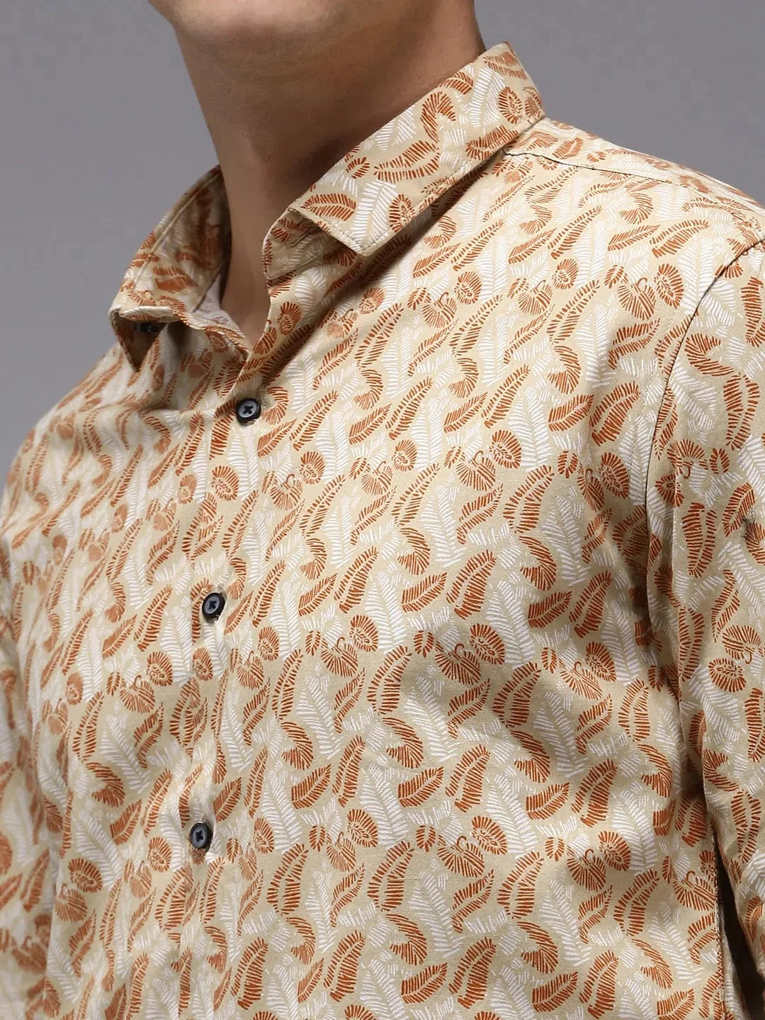 Beige Printed Mens Shirt - Cotton Casual Shirt from DesiQlo