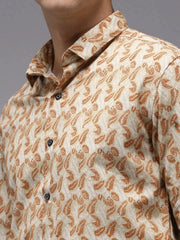 Men Beige Printed Casual Shirt-PARKERPRINT-1539-Cream