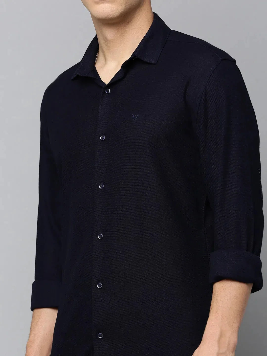 Navy Solid Mens Shirt | Cotton Casual Shirt - DesiQlo
