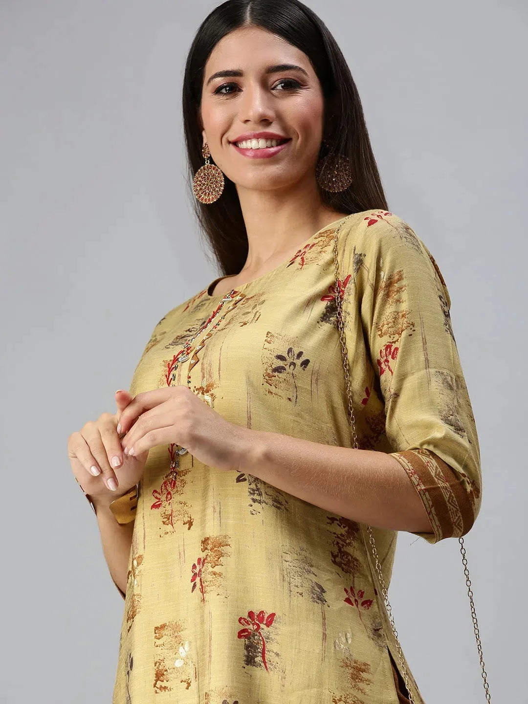 Women's Mustard Printed Kurta SetsKC3173-Mustard