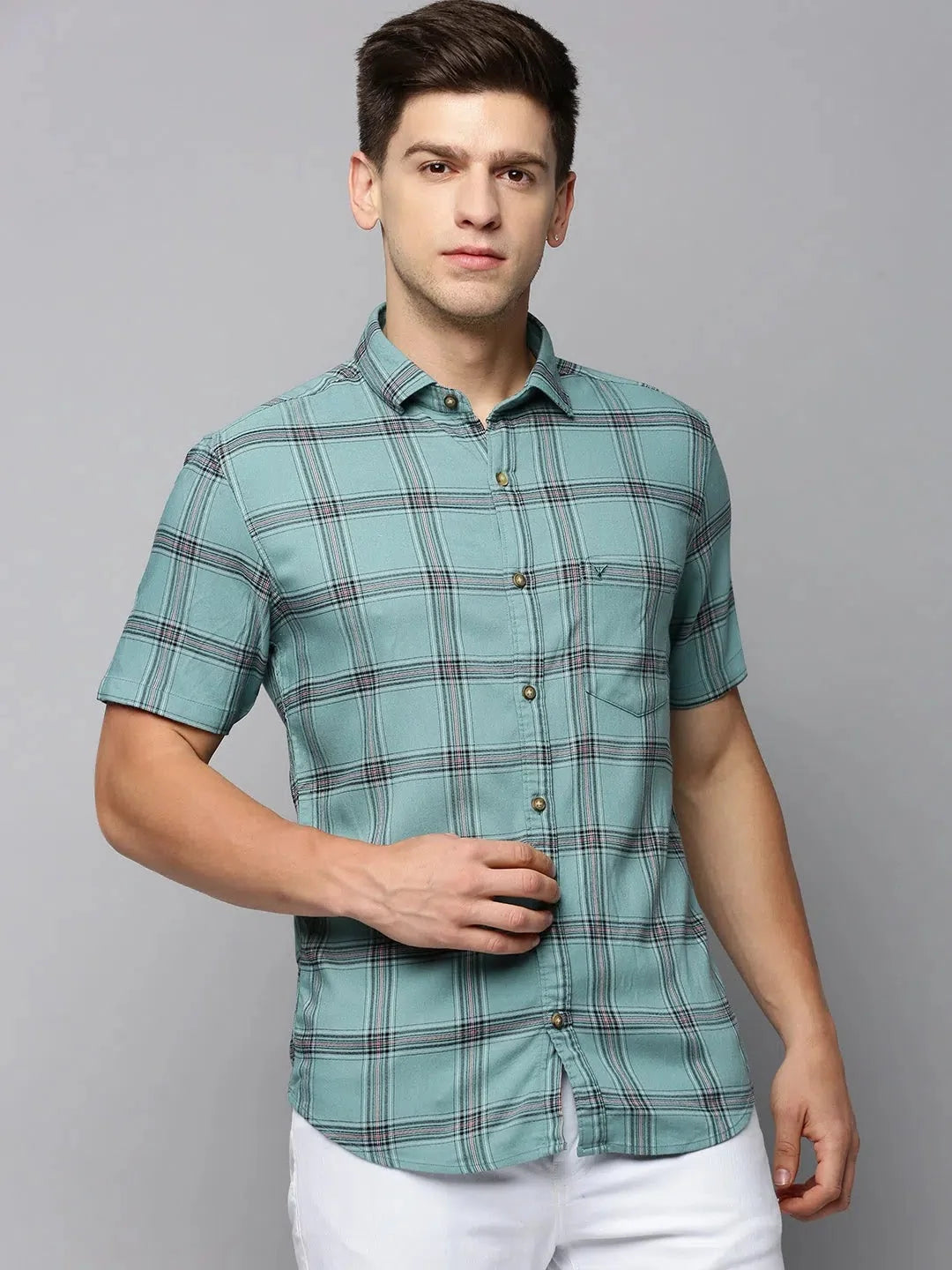 Green Checked Shirt for Men | Cotton Mens Shirt | DesiQlo